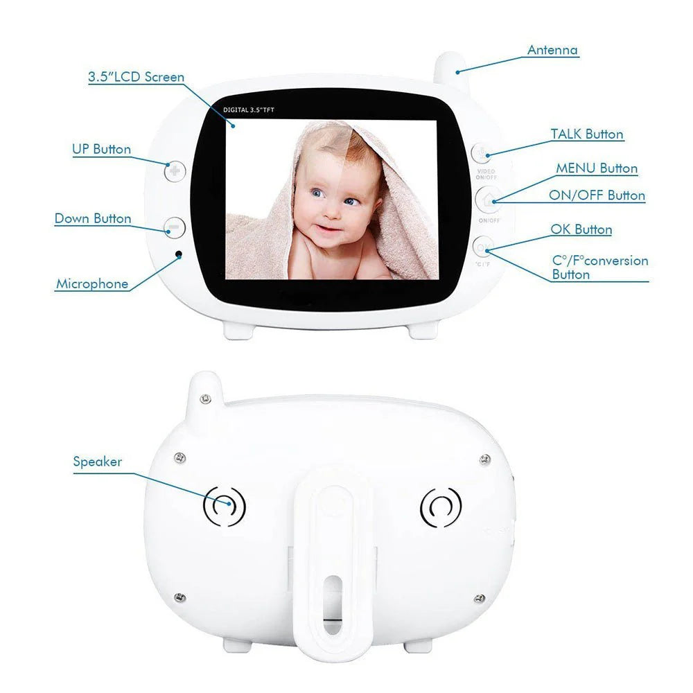 Wireless Baby Monitor | 3.5” HD LCD Display | Two-Way Audio | IR Night Vision | Lullabies | Meal Time Reminder - Tazeet.com