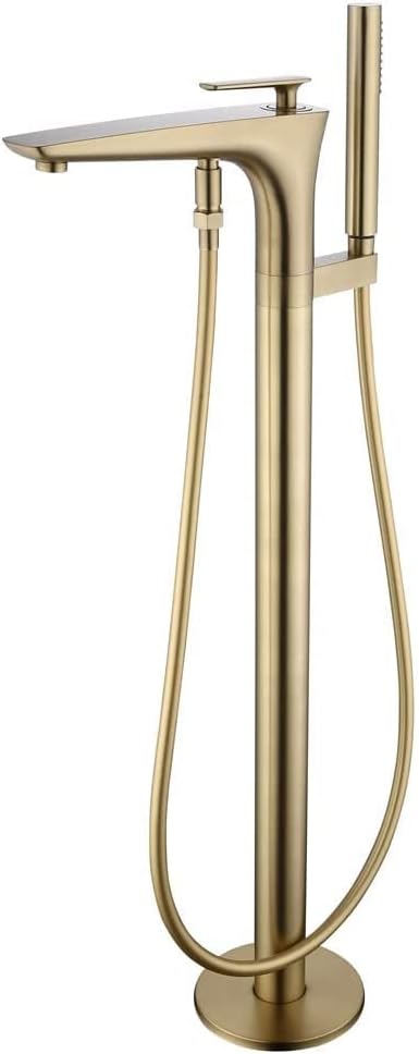 Bath Tap with Hand Shower, Brass Floor-Mounted Bathtub Faucet Set, Cold & Hot Single Handle Mixer with 1.5m Shower Hose in Black, Gold, and Silver - Tazeet.com
