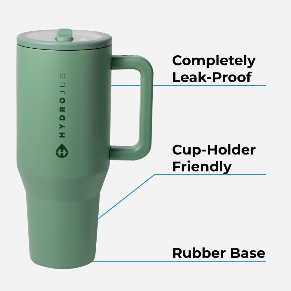 HydroJug Traveler - 40 oz Insulated Tumbler with Handle & Flip Straw | Leak-Resistant Stainless Steel Water Bottle | Car Cup Holder Friendly | Reusable for Gym, Hiking, School | Gifts for Men & Women - Tazeet.com