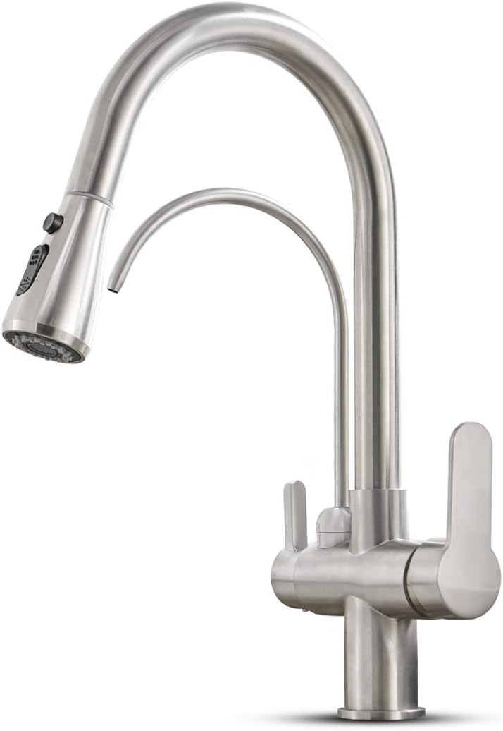 Kitchen Faucet with Pull-Down Sprayer, Stainless Steel High Arc Mixer with 2 Spray Modes, Hot & Cold Water, 360° Rotating Sink Tap, Available in Chrome, Black, and Gold - Tazeet.com