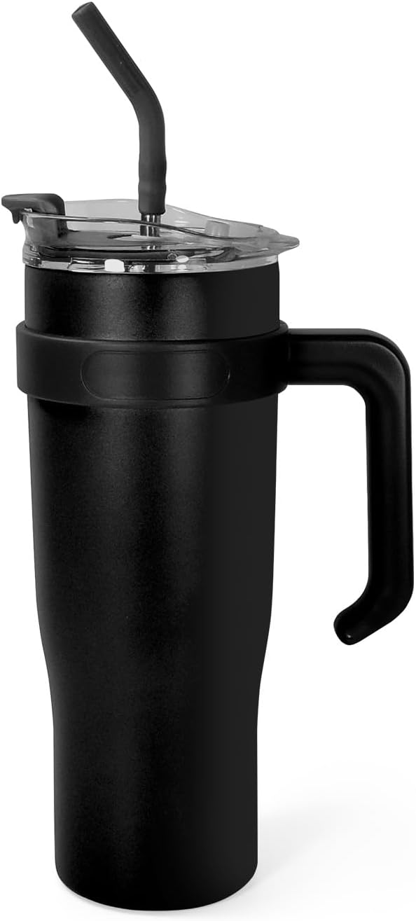 1200ml Stainless Steel Coffee Cup with Straw & Handle | Leakproof Travel Mug for Hot & Cold Drinks | Double-Wall Vacuum Insulated Coffee Cup | BPA-Free, Dishwasher-Safe - Tazeet.com