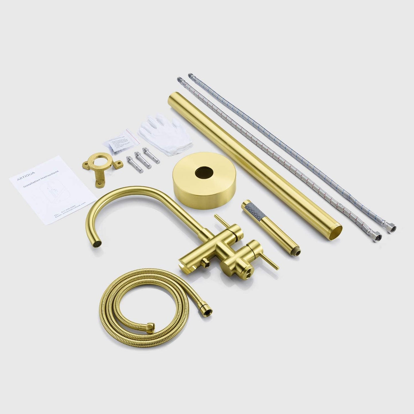 Artiqua Freestanding Bathtub Faucet Tub Filler - Chrome Floor Mounted Brass Faucet with Handheld Shower - Tazeet.com