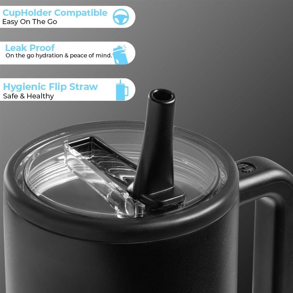 HydroJug Traveler - 40 oz Insulated Tumbler with Handle & Flip Straw | Leak-Resistant Stainless Steel Water Bottle | Car Cup Holder Friendly | Reusable for Gym, Hiking, School | Gifts for Men & Women - Tazeet.com