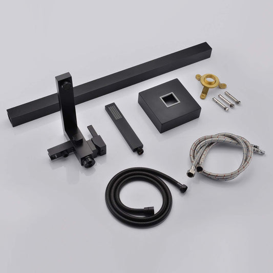 Artiqua Freestanding Bathtub Faucet Tub Filler - Black Floor Mount Brass Faucet with Single Handle & Hand Shower - Tazeet.com