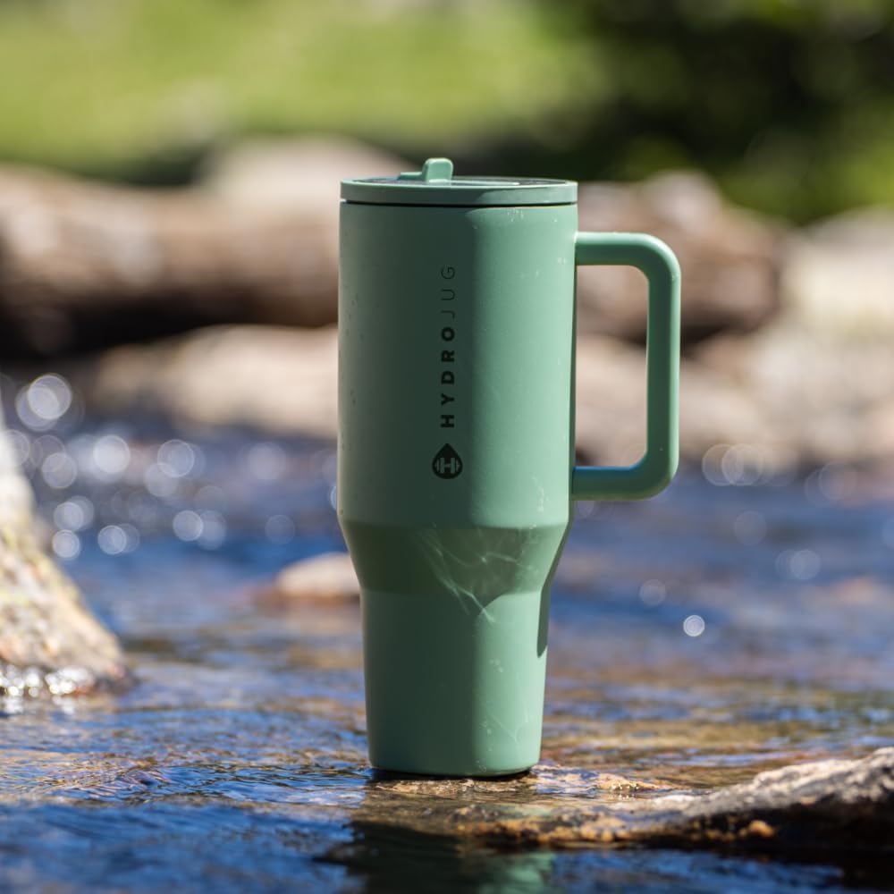 HydroJug Traveler - 40 oz Insulated Tumbler with Handle & Flip Straw | Leak-Resistant Stainless Steel Water Bottle | Car Cup Holder Friendly | Reusable for Gym, Hiking, School | Gifts for Men & Women - Tazeet.com
