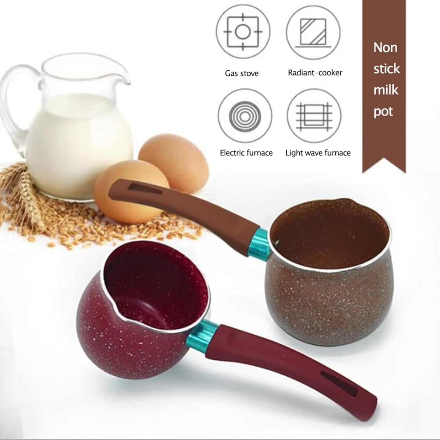 Tazeet Mini Milk Coffee Pot, Single Handle Milk Pan Nonstick Milk Pan with Handle Lightweight Aluminum Alloy Cooking Pot for Coffee Butter Chocolate 10cm(red) - Tazeet.com