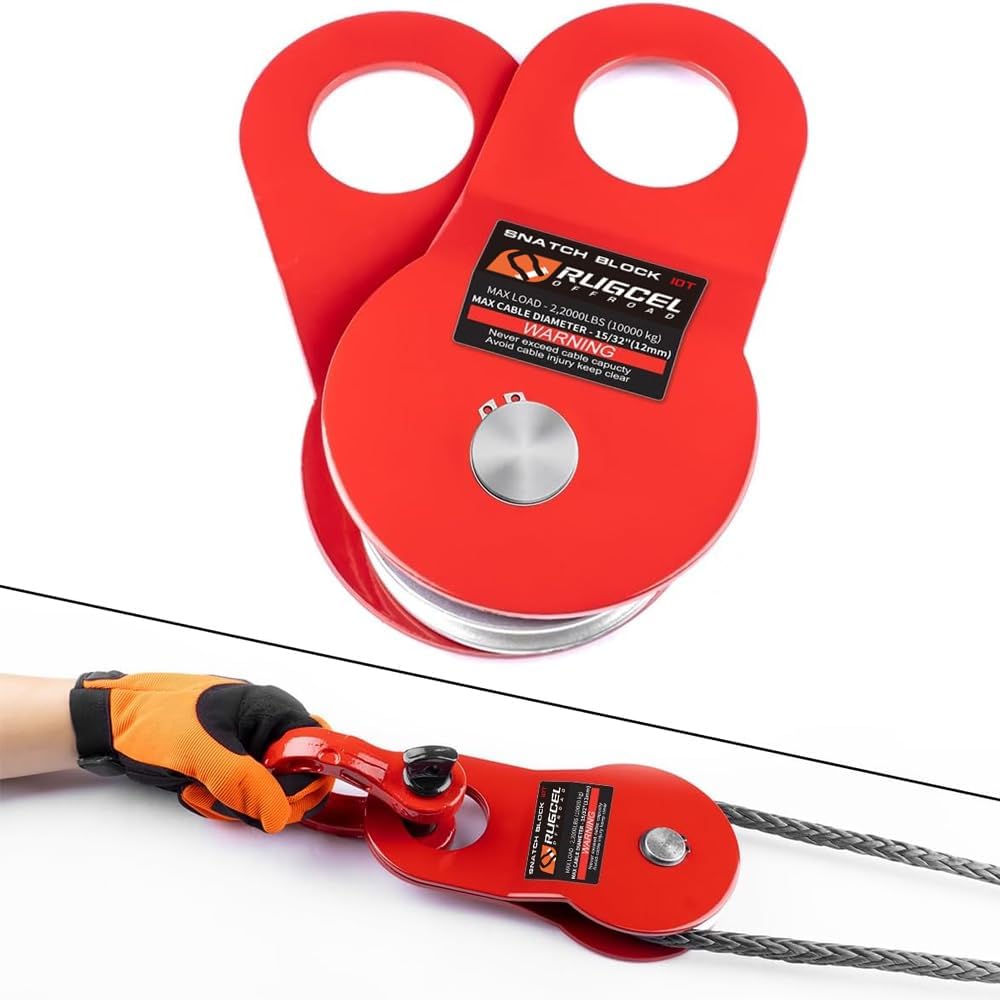 RUGCEL WINCH 10T Heavy Duty Recovery Winch Block – 16000lb Capacity, High-Tensile Steel, Red - Tazeet.com