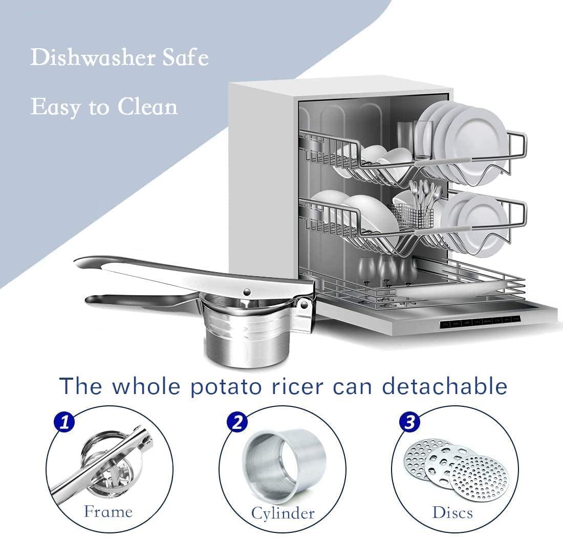 Potato Ricer, Stainless Steel Lemon Squeezer Manual, Garlic Press with 3 Removable and Interchangeable Discs, Masher Ricer Kitchen Tool for Fruit Potato Garlic Vegetable Cheese - Tazeet.com