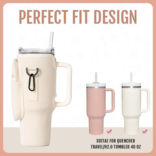 Stanley Mug Bag and Pouch with Adjustable Strap for Stanley 40oz and 30oz Tumbler – Neoprene Tumbler Bag with Phone Pocket, Scratch-Resistant Sleeve, Water Bottle Holder Accessories for Stanley - Tazeet.com