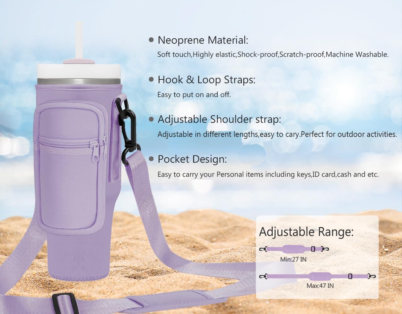 Stanley Mug Bag and Pouch with Adjustable Strap for Stanley 40oz and 30oz Tumbler – Neoprene Tumbler Bag with Phone Pocket, Scratch-Resistant Sleeve, Water Bottle Holder Accessories for Stanley - Tazeet.com