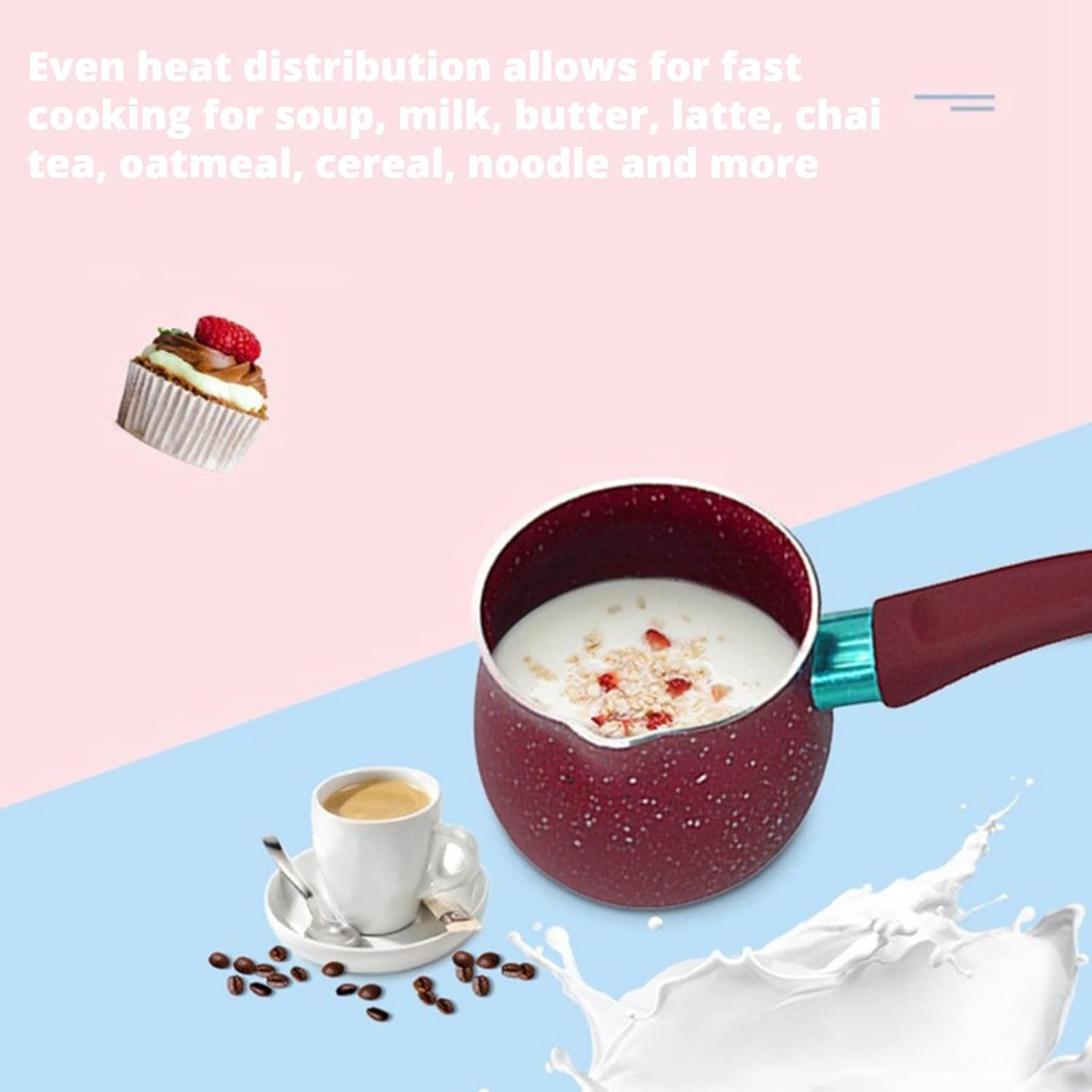 Tazeet Mini Milk Coffee Pot, Single Handle Milk Pan Nonstick Milk Pan with Handle Lightweight Aluminum Alloy Cooking Pot for Coffee Butter Chocolate 10cm(red) - Tazeet.com