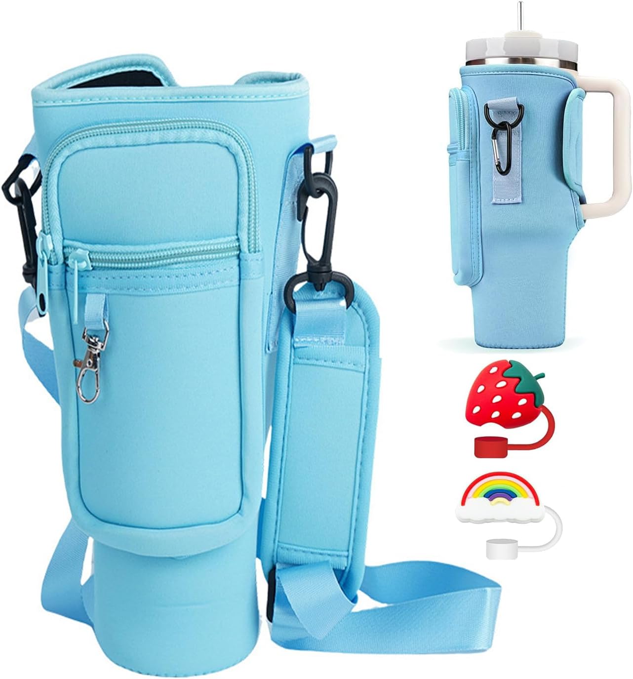Stanley Mug Bag and Pouch with Adjustable Strap for Stanley 40oz and 30oz Tumbler – Neoprene Tumbler Bag with Phone Pocket, Scratch-Resistant Sleeve, Water Bottle Holder Accessories for Stanley - Tazeet.com