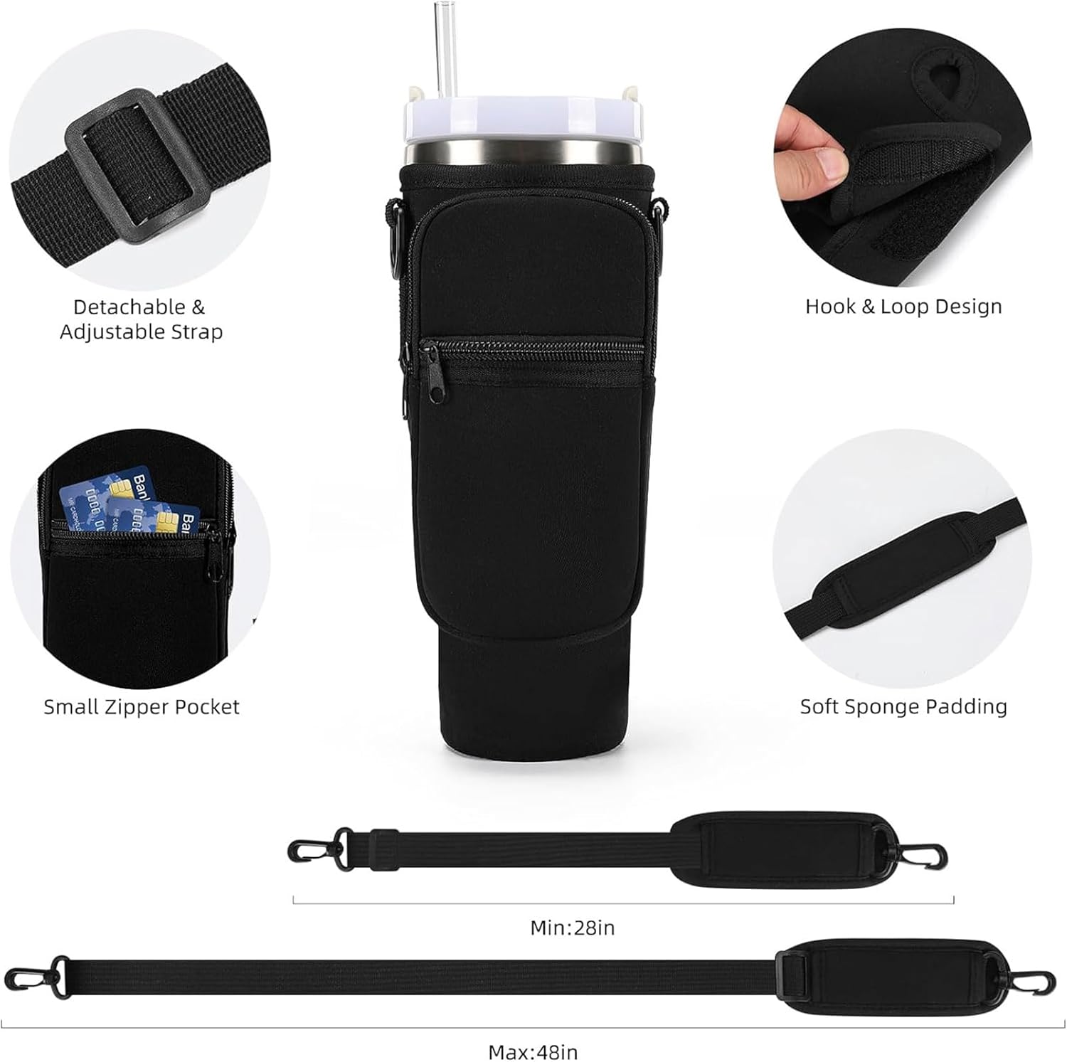 Stanley Mug Bag and Pouch with Adjustable Strap for Stanley 40oz and 30oz Tumbler – Neoprene Tumbler Bag with Phone Pocket, Scratch-Resistant Sleeve, Water Bottle Holder Accessories for Stanley - Tazeet.com