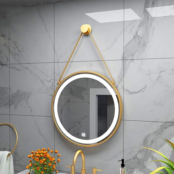 Wrought Iron LED Round Smart Bathroom Mirror with Defogging and Touch Switch - Tazeet.com