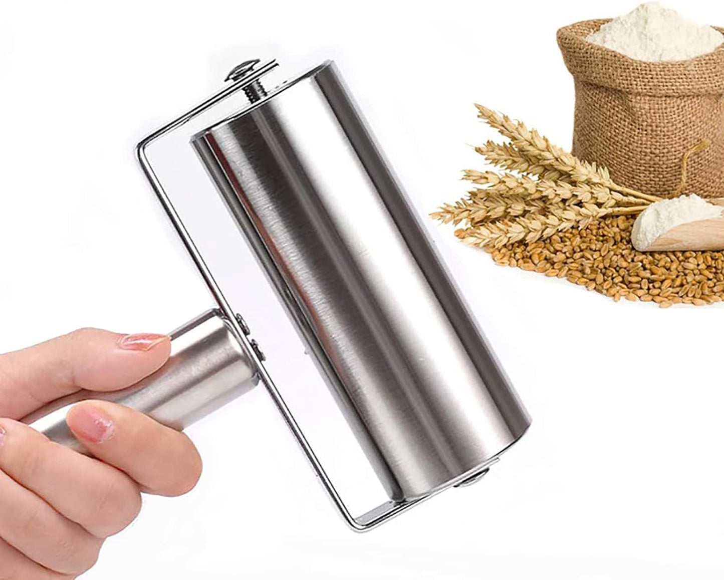 Tazeet Pastry Pizza Roller, Non Stick Smooth Stainless Steel Rolling Pin Metal Kitchen Utensils, for Baking Dough, Pizza, Pie, Pastries, Pasta, Cookies - Tazeet.com