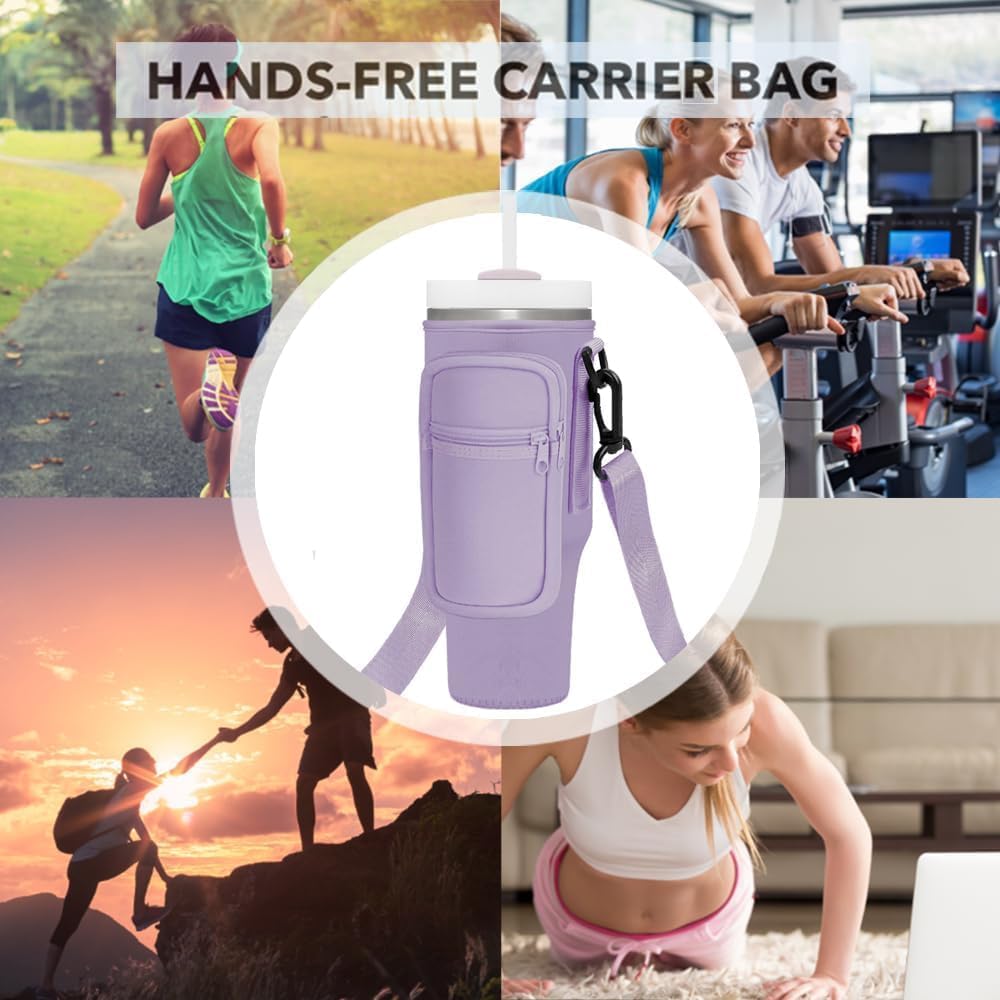 Stanley Mug Bag and Pouch with Adjustable Strap for Stanley 40oz and 30oz Tumbler – Neoprene Tumbler Bag with Phone Pocket, Scratch-Resistant Sleeve, Water Bottle Holder Accessories for Stanley - Tazeet.com