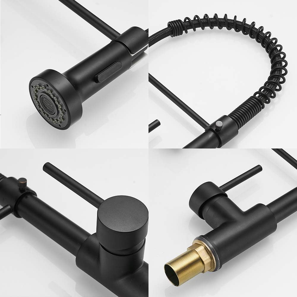Matte Black, Silver, or Brushed Kitchen Faucet, SUS304 Stainless Steel Single Handle with Pull-Down Sprayer, Compact 15.7” Height, Lead-Free, Modern Industrial Design - Tazeet.com