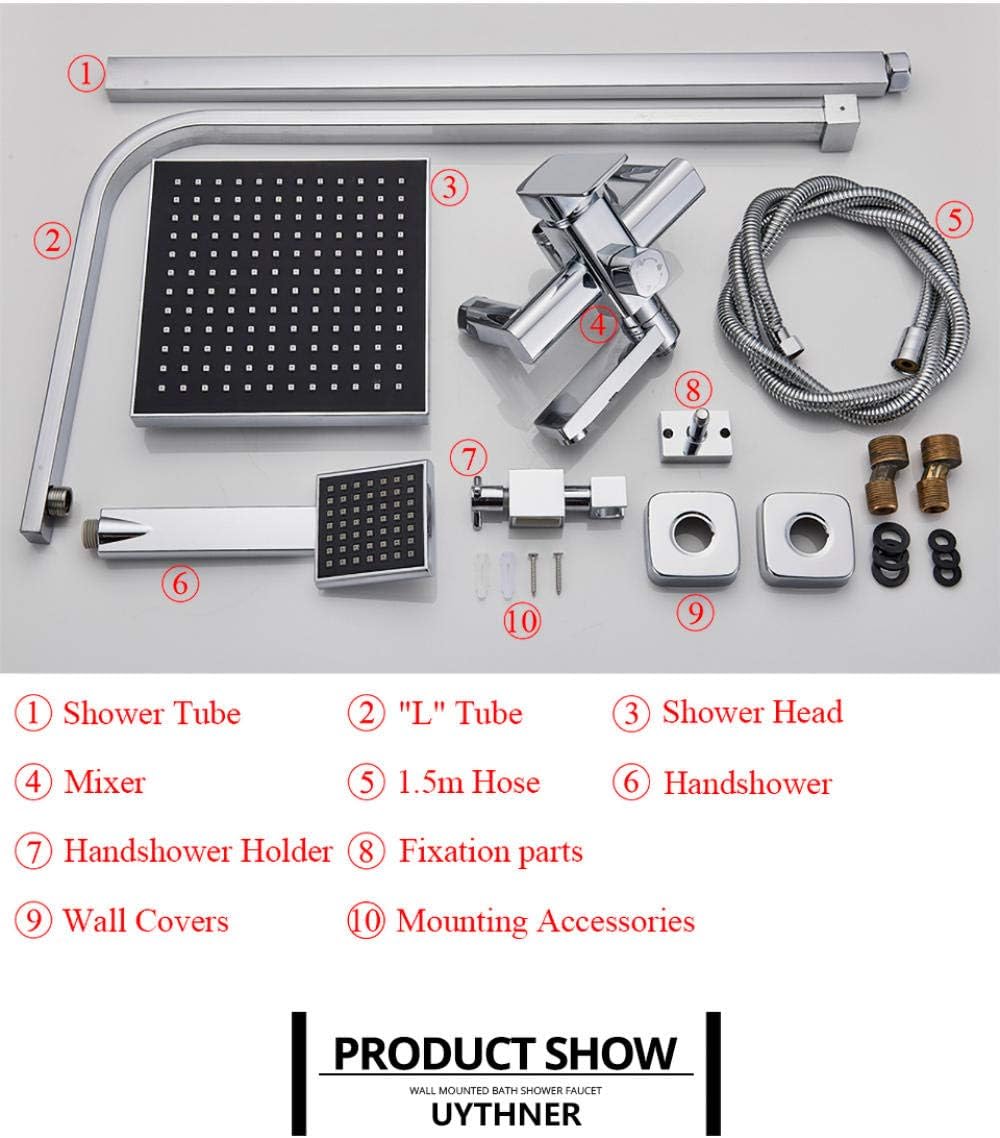 Chrome Bath Shower Mixer Faucet, Wall Mount 8-Inch Shower Head with Hand Shower - Durable Brass Body, Adjustable Water Flow, Easy Installation - Tazeet.com