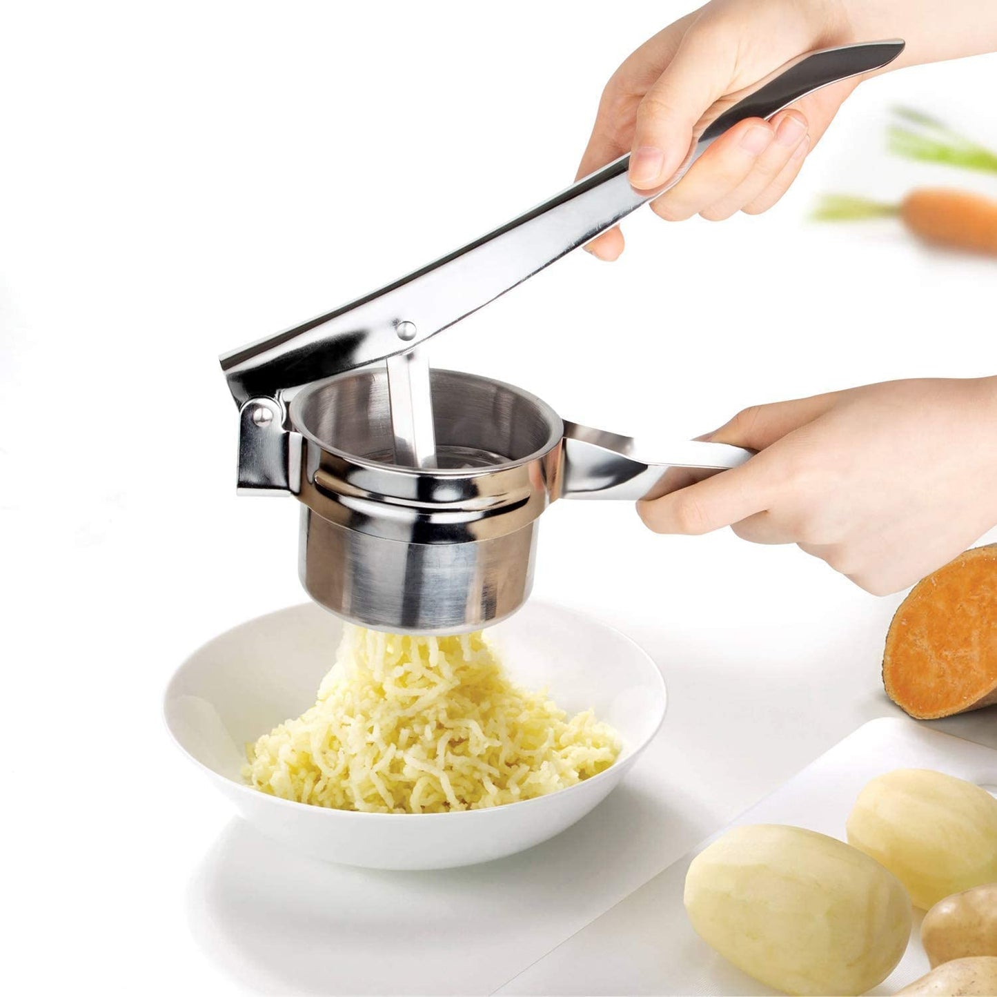 Potato Ricer, Stainless Steel Lemon Squeezer Manual, Garlic Press with 3 Removable and Interchangeable Discs, Masher Ricer Kitchen Tool for Fruit Potato Garlic Vegetable Cheese - Tazeet.com