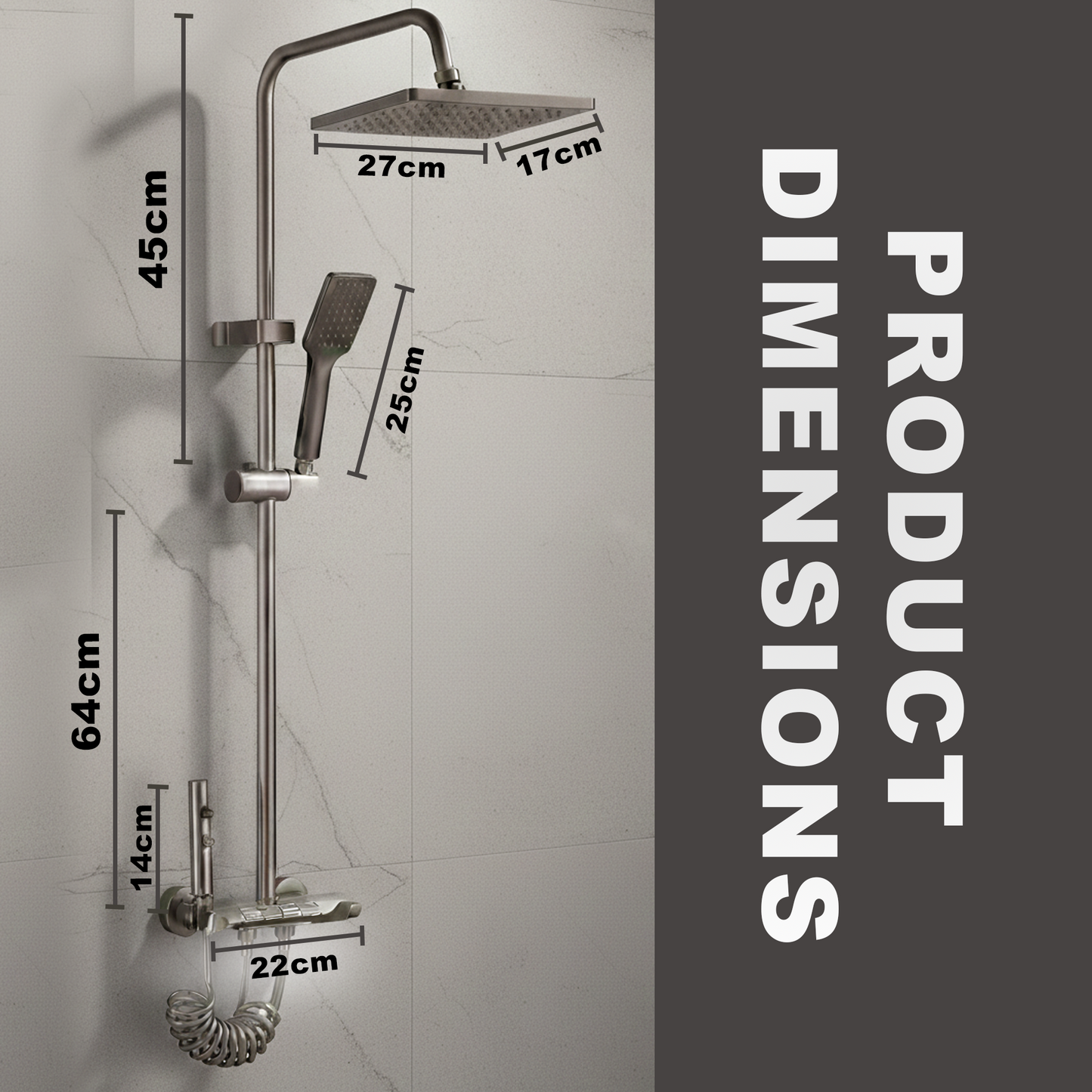 TAZEET Piano Key Thermostatic Shower Set - Rain Head, Hand Shower, Shattaf & Tub Spout - image 22