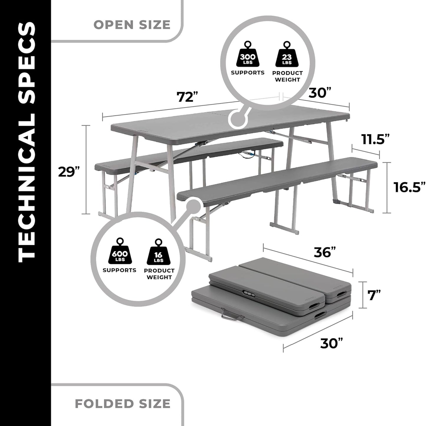 CORE 6-Foot Picnic Table 3-in-1 Combo – Folding Outdoor Table with Detachable Benches, Durable & Stain-Resistant - Tazeet.com