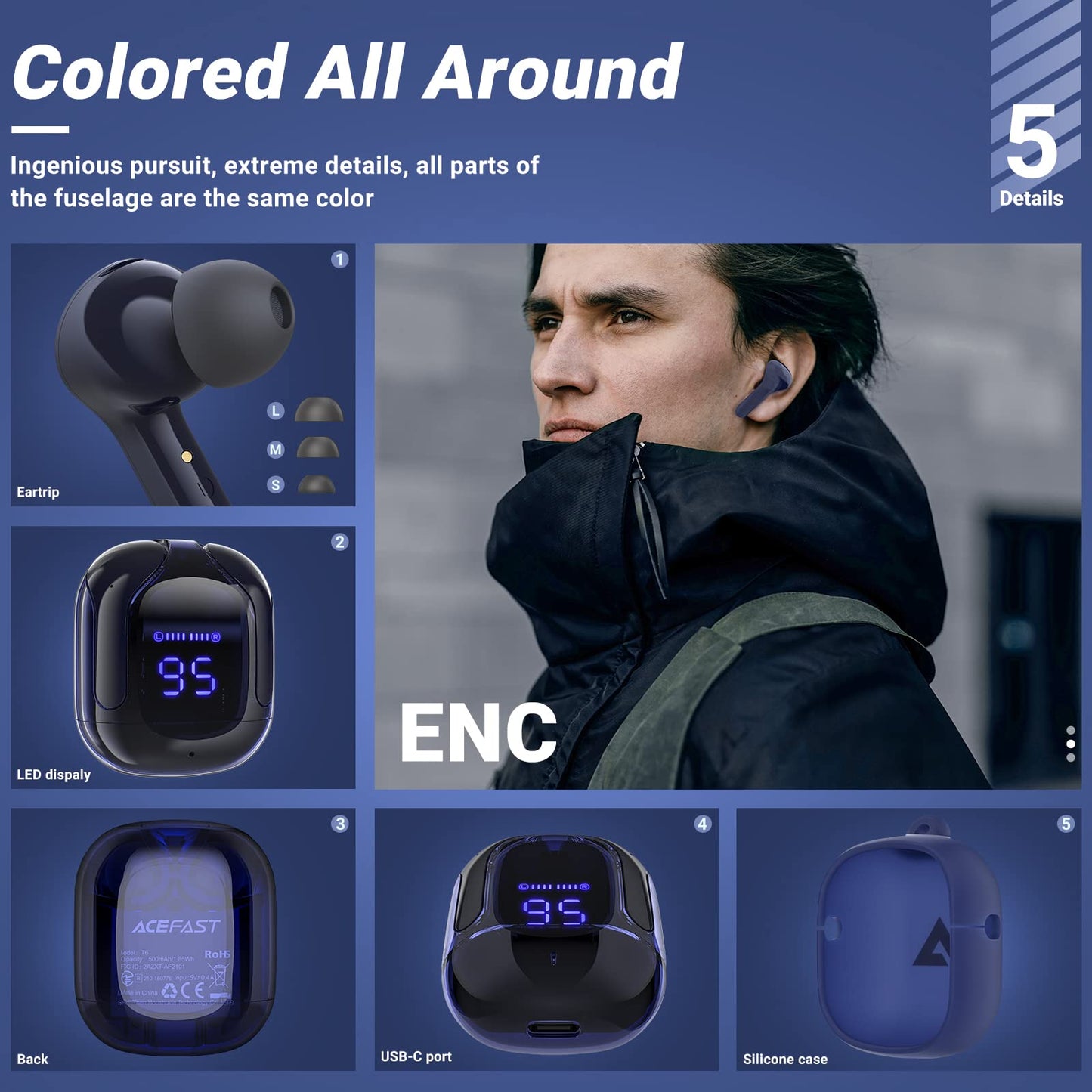 T6 Wireless Earbuds ENC Noise Cancelling, HiFi Stereo, LED Display & Mic - Tazeet.com