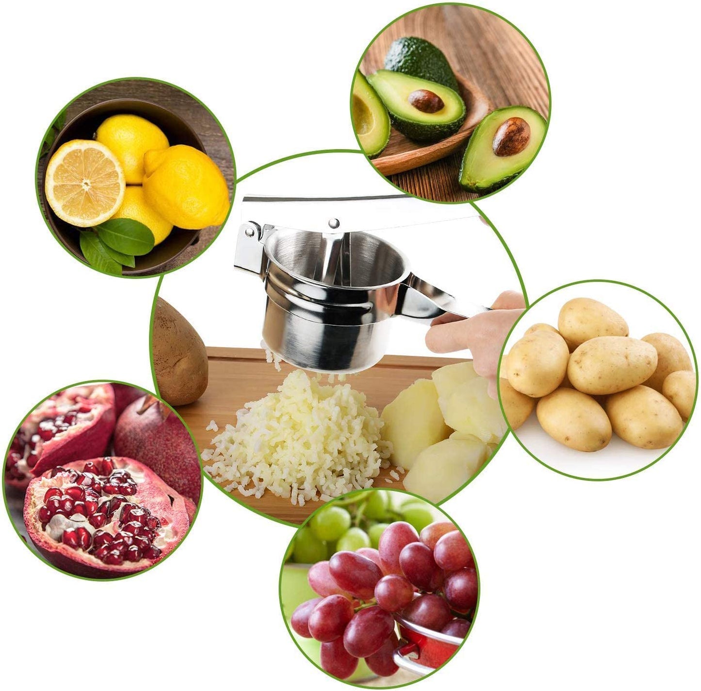Potato Ricer, Stainless Steel Lemon Squeezer Manual, Garlic Press with 3 Removable and Interchangeable Discs, Masher Ricer Kitchen Tool for Fruit Potato Garlic Vegetable Cheese - Tazeet.com