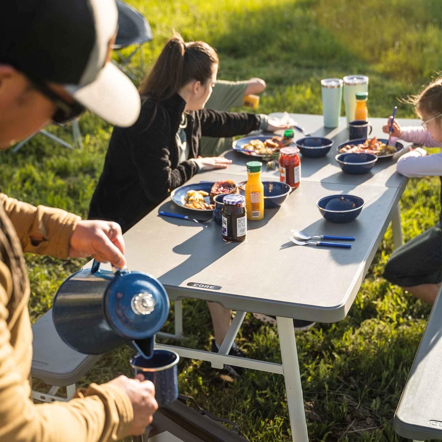 CORE 6-Foot Picnic Table 3-in-1 Combo – Folding Outdoor Table with Detachable Benches, Durable & Stain-Resistant - Tazeet.com