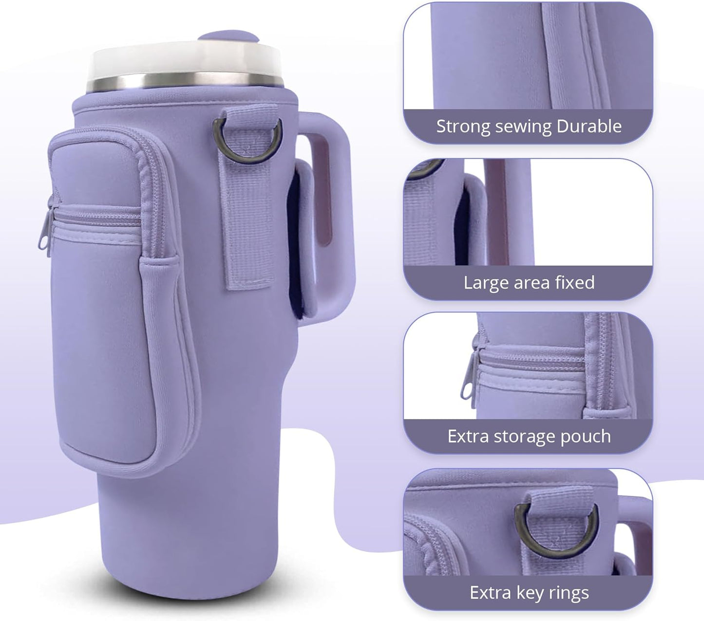 Stanley Mug Bag and Pouch with Adjustable Strap for Stanley 40oz and 30oz Tumbler – Neoprene Tumbler Bag with Phone Pocket, Scratch-Resistant Sleeve, Water Bottle Holder Accessories for Stanley - Tazeet.com