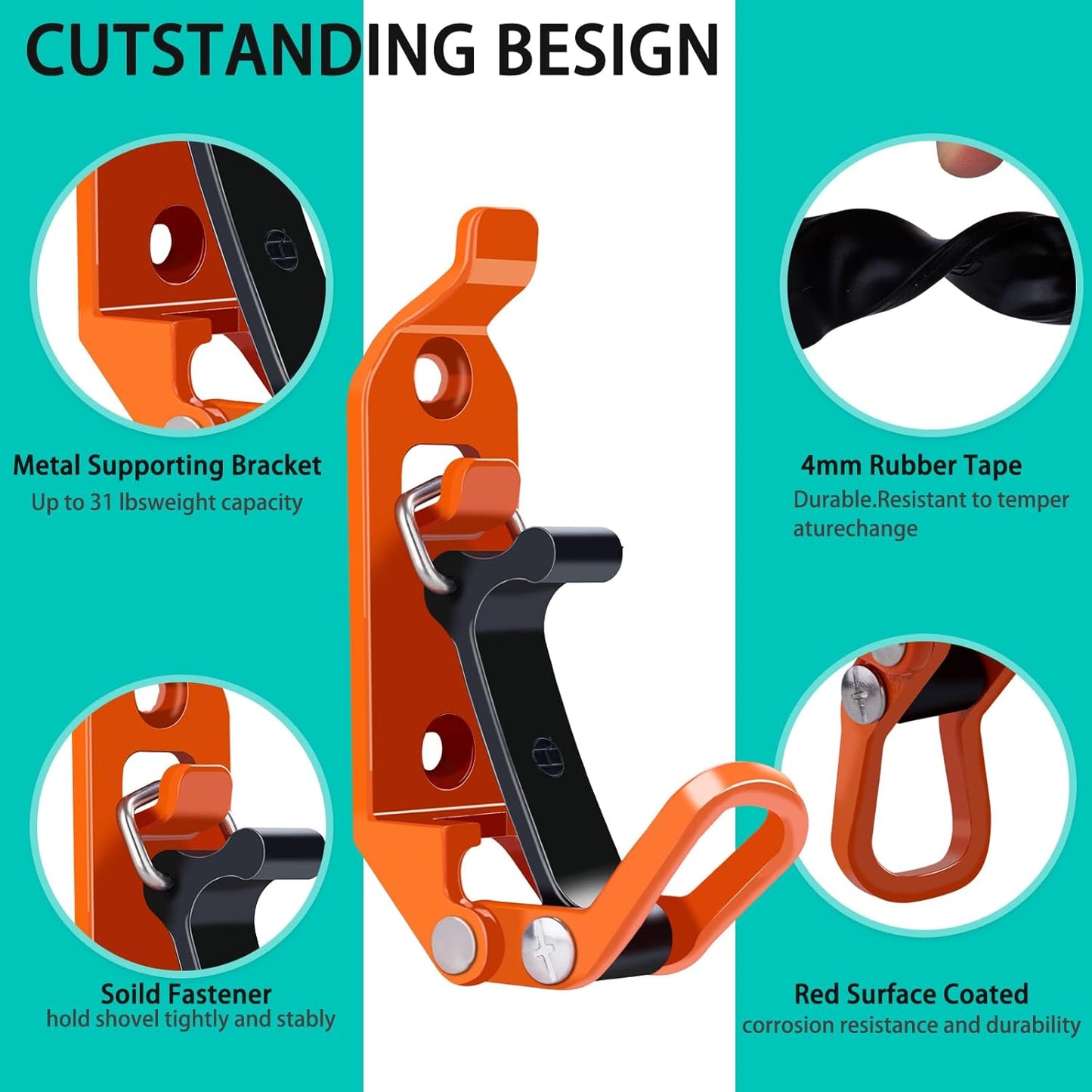 4-Pack Heavy Duty Shovel Holders for Truck - Roof Rack Mount, Metal Rubber Clamps for Tools & Equipment - Tazeet.com