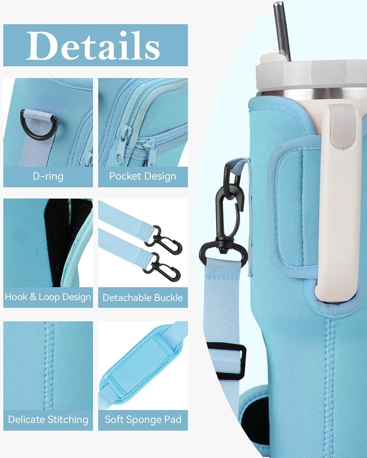 Stanley Mug Bag and Pouch with Adjustable Strap for Stanley 40oz and 30oz Tumbler – Neoprene Tumbler Bag with Phone Pocket, Scratch-Resistant Sleeve, Water Bottle Holder Accessories for Stanley - Tazeet.com
