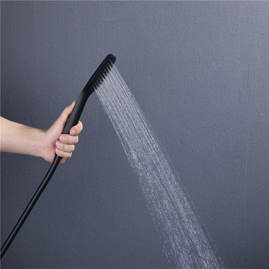 Bath Tap with Hand Shower, Brass Floor-Mounted Bathtub Faucet Set, Cold & Hot Single Handle Mixer with 1.5m Shower Hose in Black, Gold, and Silver - Tazeet.com