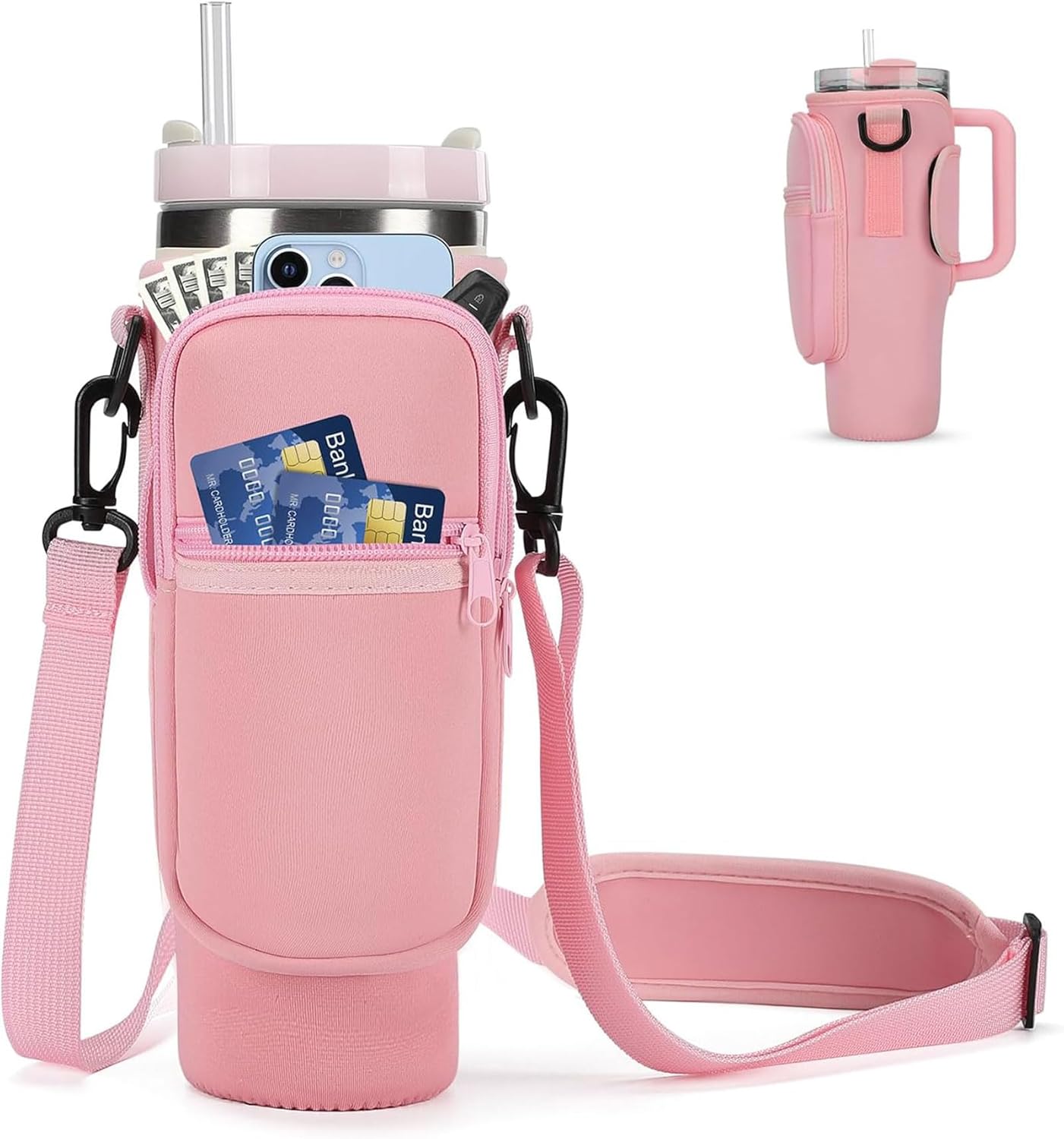 Stanley Mug Bag and Pouch with Adjustable Strap for Stanley 40oz and 30oz Tumbler – Neoprene Tumbler Bag with Phone Pocket, Scratch-Resistant Sleeve, Water Bottle Holder Accessories for Stanley - Tazeet.com