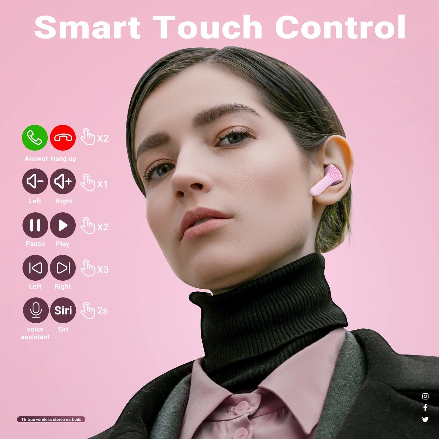 T6 Wireless Earbuds ENC Noise Cancelling, HiFi Stereo, LED Display & Mic - Tazeet.com