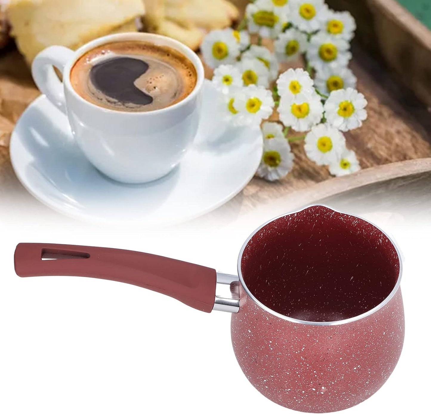 Tazeet Mini Milk Coffee Pot, Single Handle Milk Pan Nonstick Milk Pan with Handle Lightweight Aluminum Alloy Cooking Pot for Coffee Butter Chocolate 10cm(red) - Tazeet.com