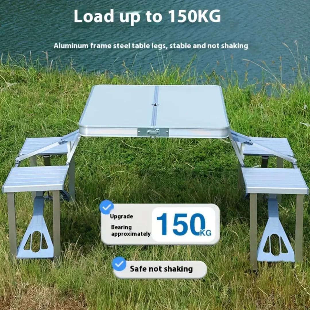 Hardify Foldable Picnic Table Set – Portable Camping Table with Benches, Lightweight Aluminum, Height-Adjustable, Easy Setup for Outdoor Dining & Travel - Tazeet.com