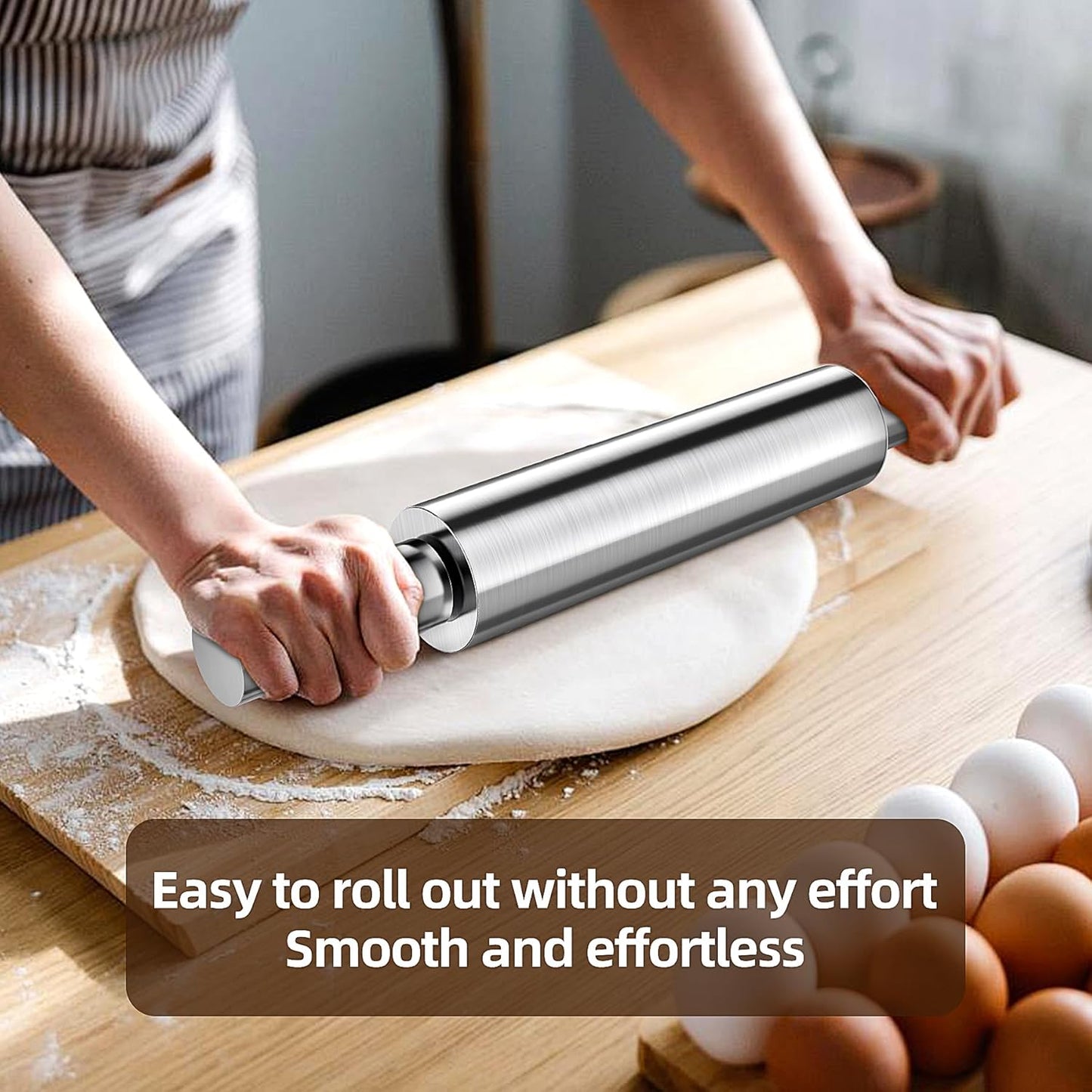17 inch Stainless Steel Rolling Pin,Long Dough Roller for All Baking Needs - Tazeet.com