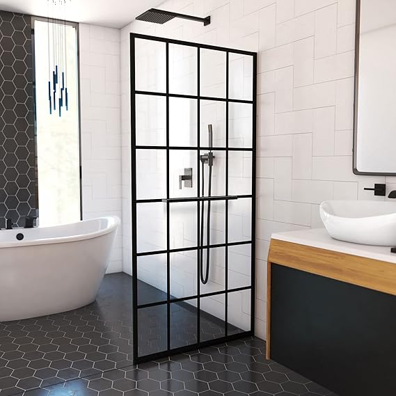 Toulon 34 in. W x 72 in. H Frameless Shower Screen with Matte Black Finish - Tazeet.com