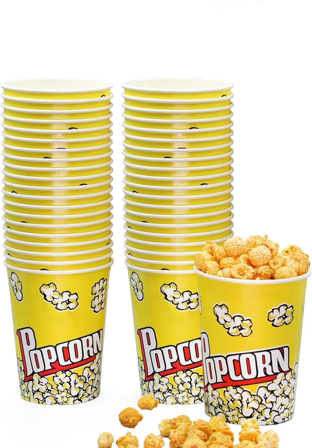 Large Popcorn Cup 46 Oz (Pack Of 50) Disposable Leak-Free Stackable Paper Popcorn Cups buckets for Kids Party, Birthday, Movie Theater, Party Supplies - Pack Of 50 - Tazeet.com