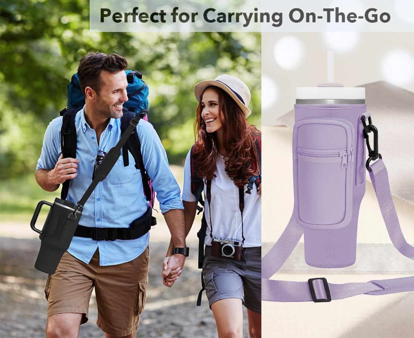 Stanley Mug Bag and Pouch with Adjustable Strap for Stanley 40oz and 30oz Tumbler – Neoprene Tumbler Bag with Phone Pocket, Scratch-Resistant Sleeve, Water Bottle Holder Accessories for Stanley - Tazeet.com