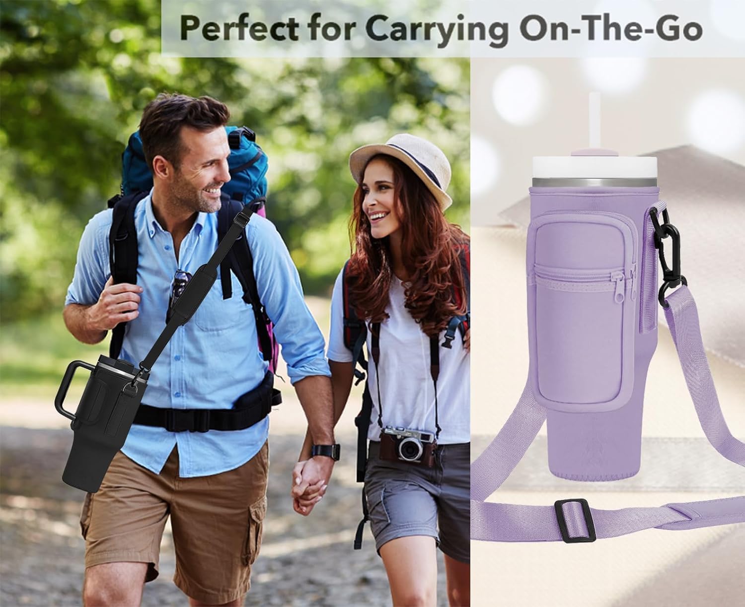 Stanley Mug Bag and Pouch with Adjustable Strap for Stanley 40oz and 30oz Tumbler – Neoprene Tumbler Bag with Phone Pocket, Scratch-Resistant Sleeve, Water Bottle Holder Accessories for Stanley - Tazeet.com