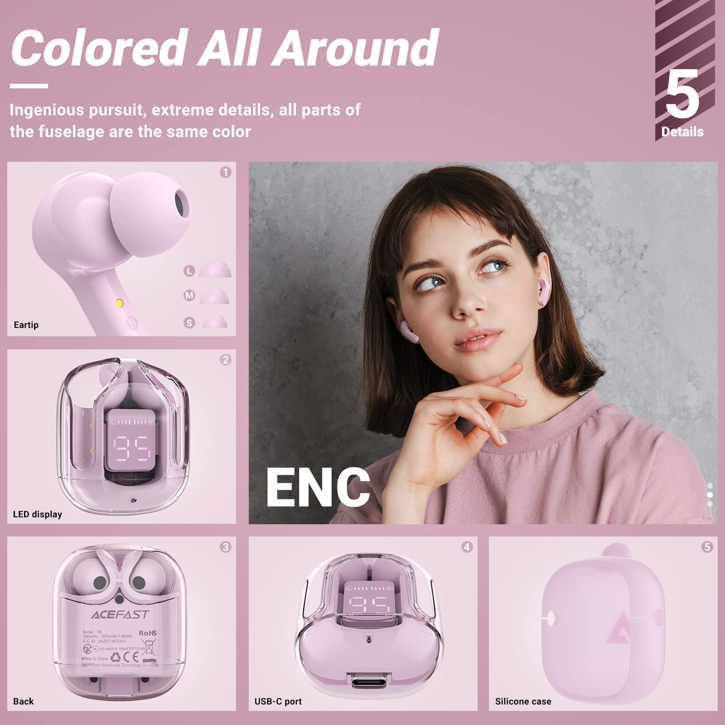 T6 Wireless Earbuds ENC Noise Cancelling, HiFi Stereo, LED Display & Mic - Tazeet.com