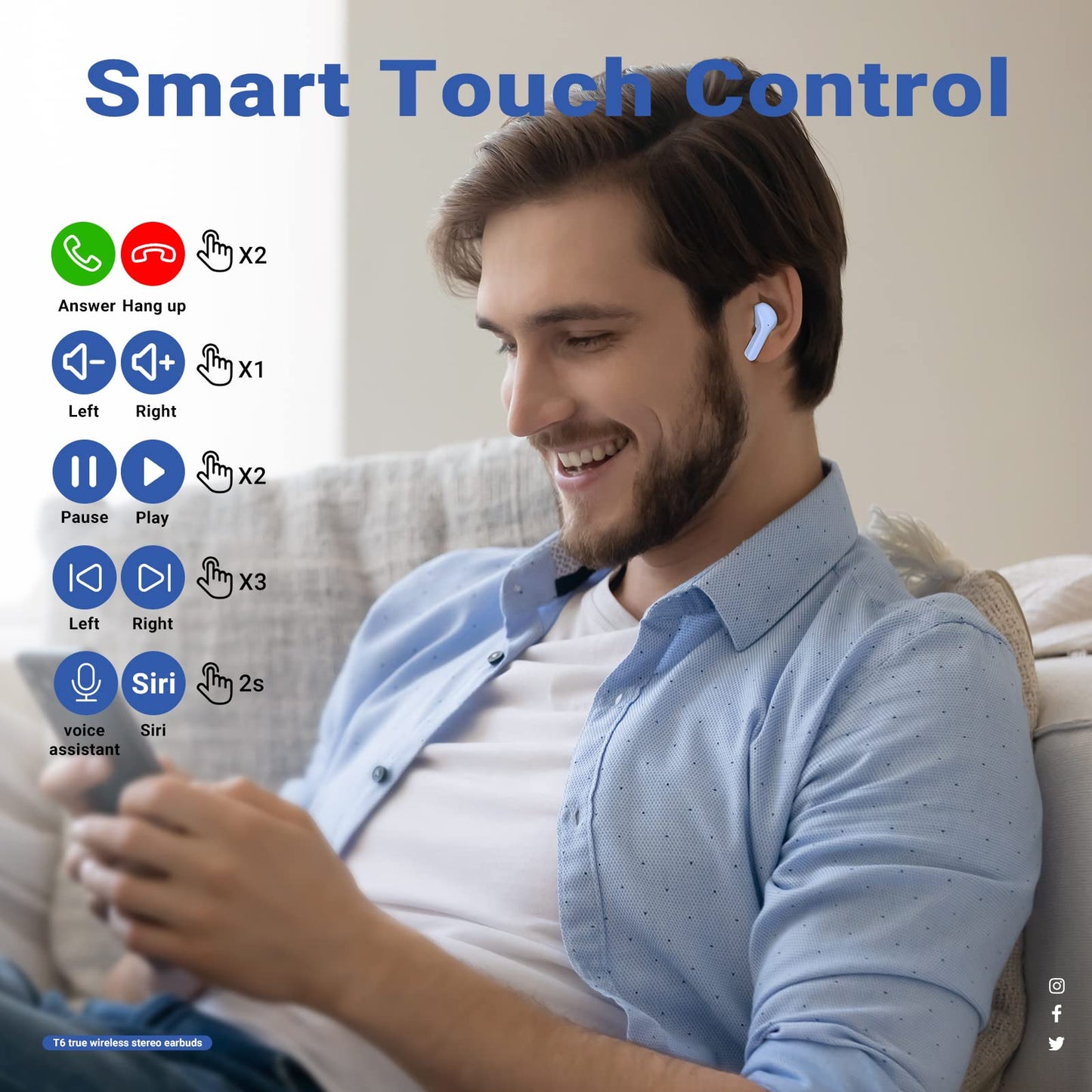 T6 Wireless Earbuds ENC Noise Cancelling, HiFi Stereo, LED Display & Mic - Tazeet.com