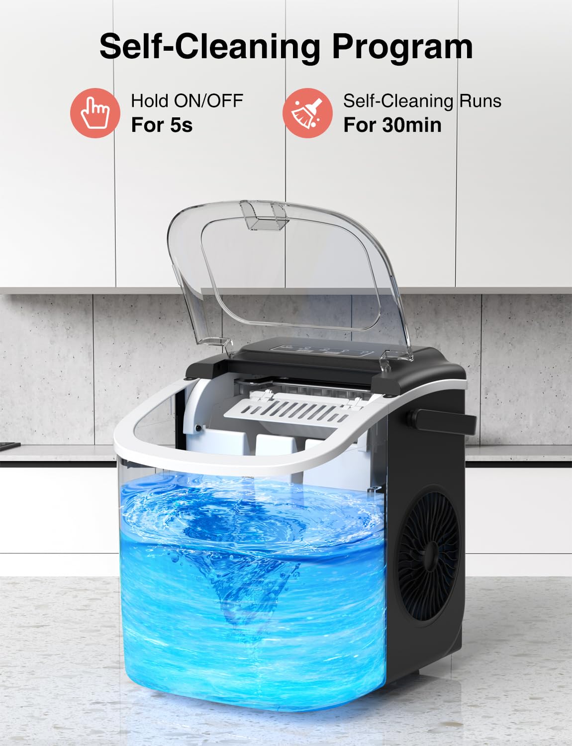 TAZEET Portable Ice Maker Machine – 12kg/24H, Self-Cleaning Countertop Ice Maker with Handle, Scoop & Basket – 9 Bullet Ice Cubes in 6 Mins – Ideal for Home, Office, Kitchen, Bar, Camping