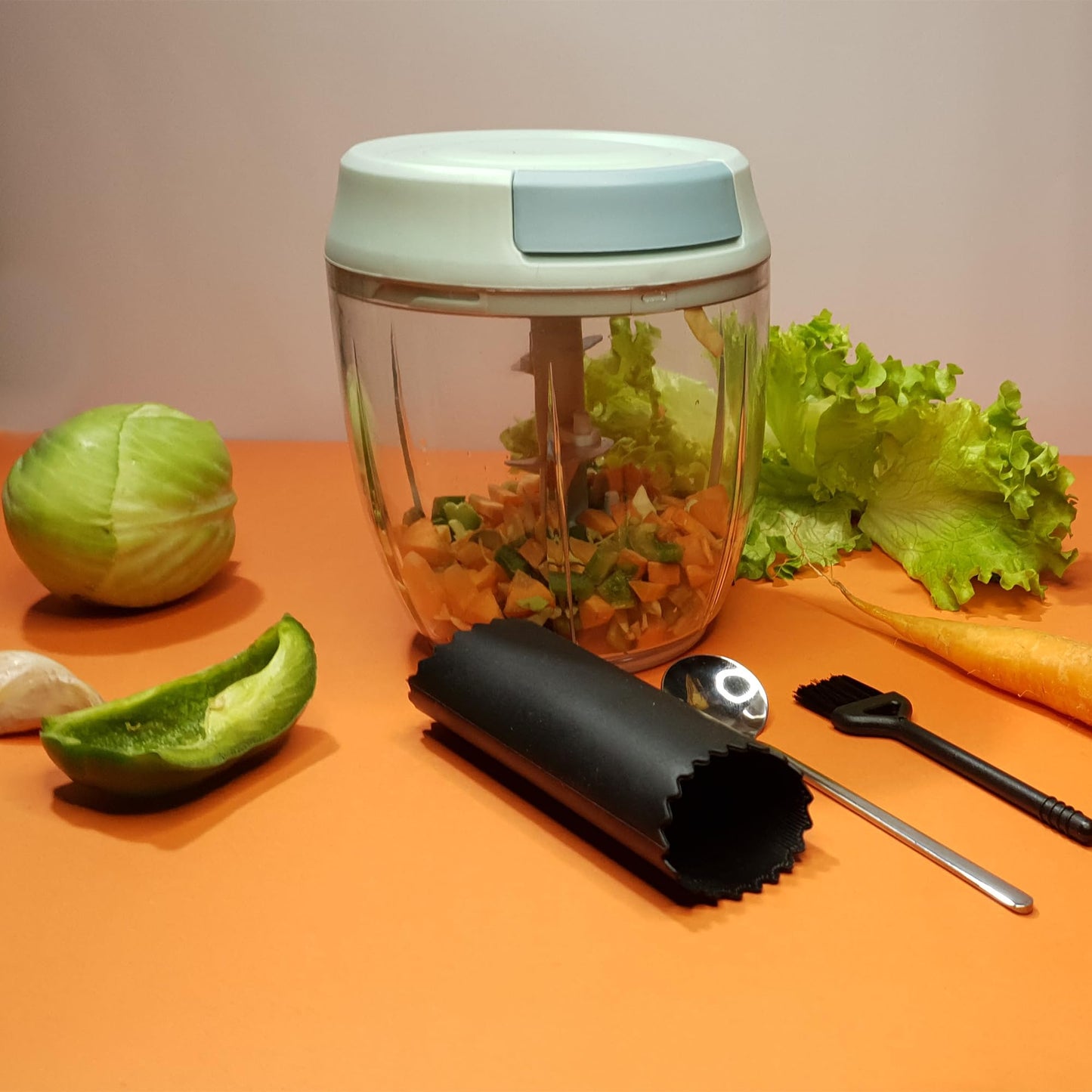 Tazeet 900Ml Upgraded Quality Manual Hand-Pulled Food Processor - Compact Portable String Vegetable Chopper for Small Kitchens, Quick Mincer for Vegetables, Garlic, Onions. Garlic Peeler Convinient - Tazeet.com