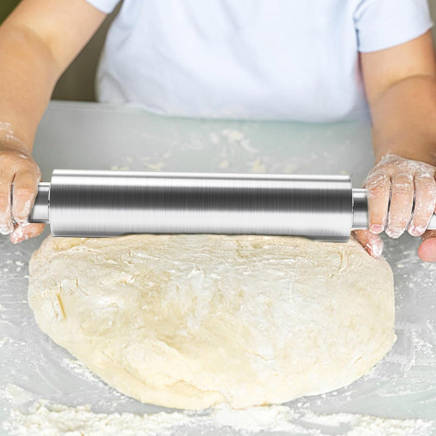 17 inch Stainless Steel Rolling Pin,Long Dough Roller for All Baking Needs - Tazeet.com