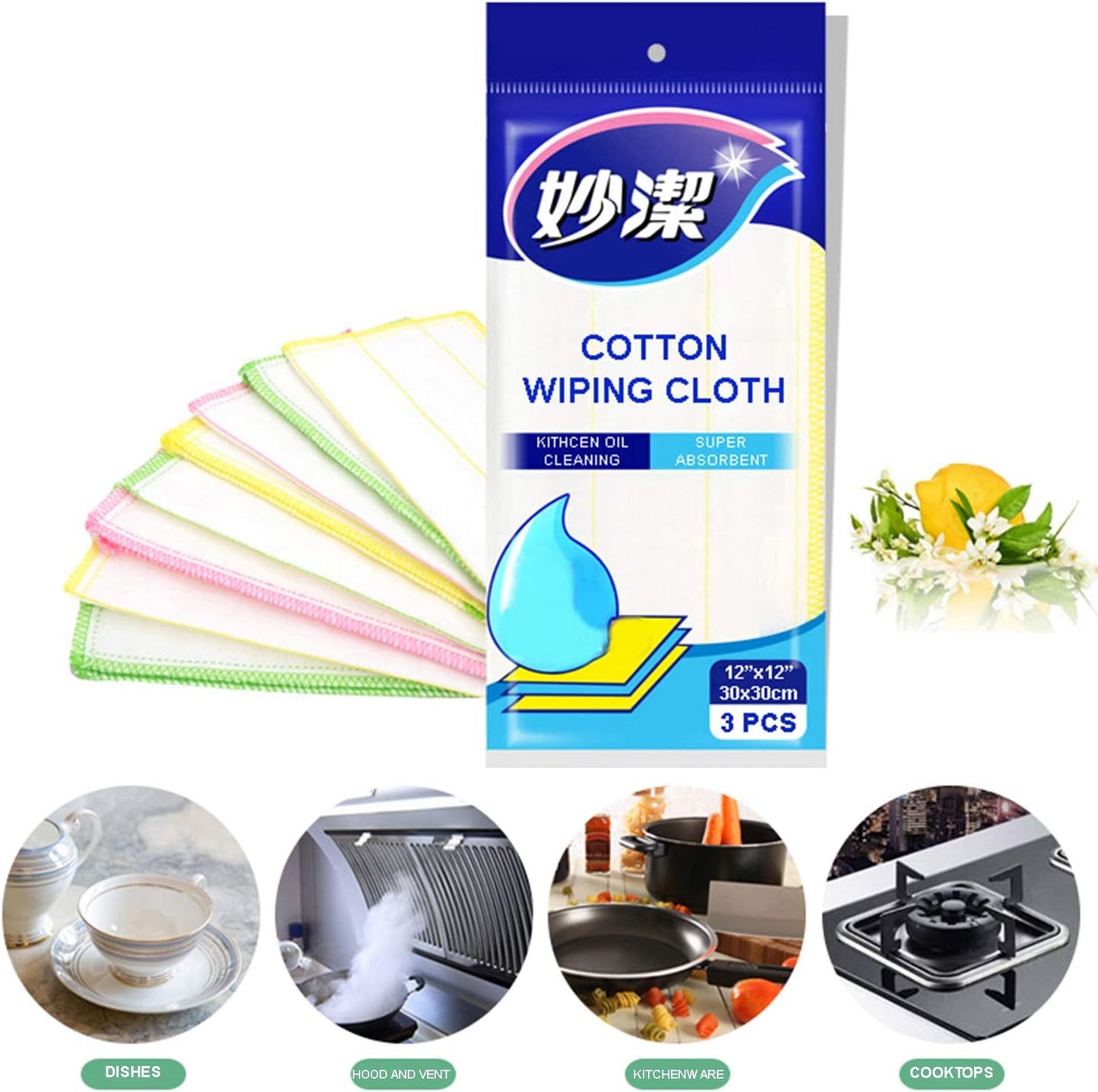 Tazeet Cotton Wiping Cloth Cleaning Towel Set Kitchen Cloth Cleaning Rag for Dishes, Cooktops, Hoods and Vents - 3 Pack, 9 Count - Tazeet.com