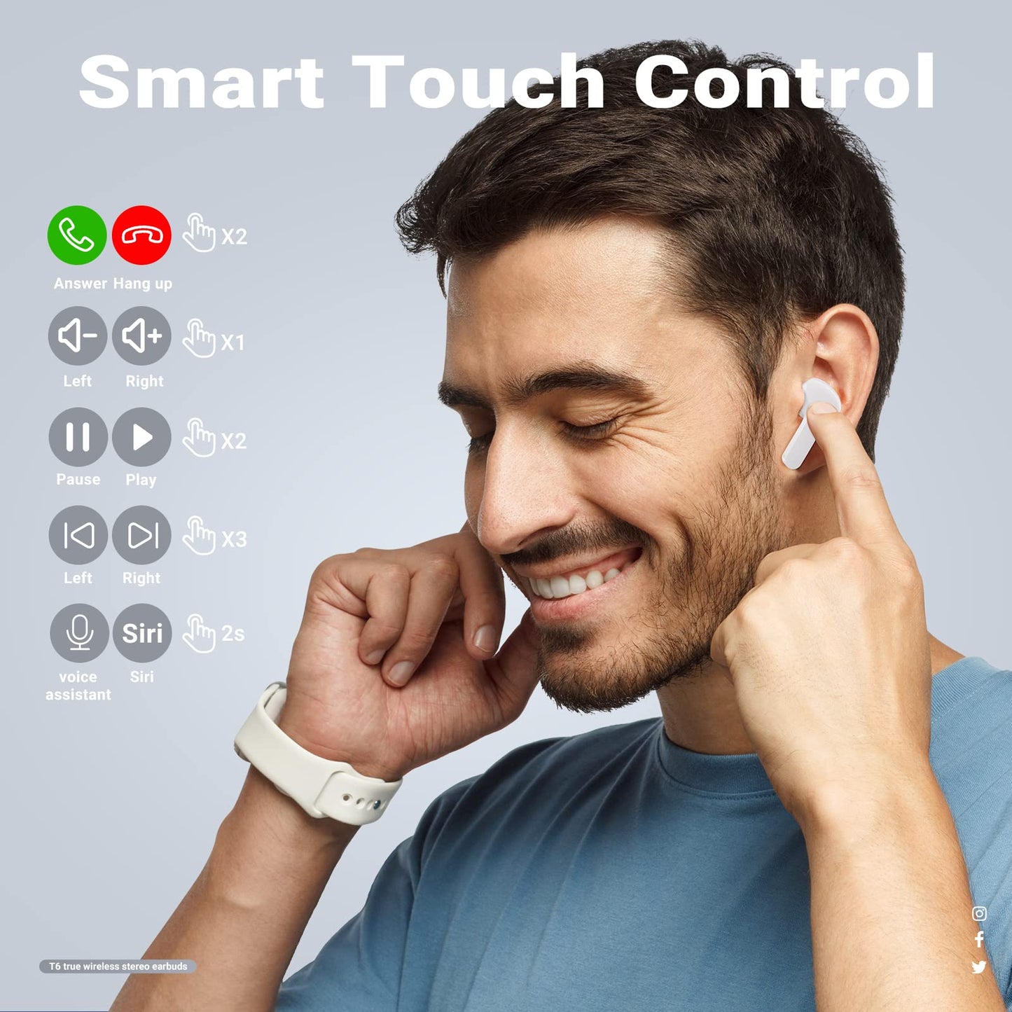 T6 Wireless Earbuds ENC Noise Cancelling, HiFi Stereo, LED Display & Mic - Tazeet.com