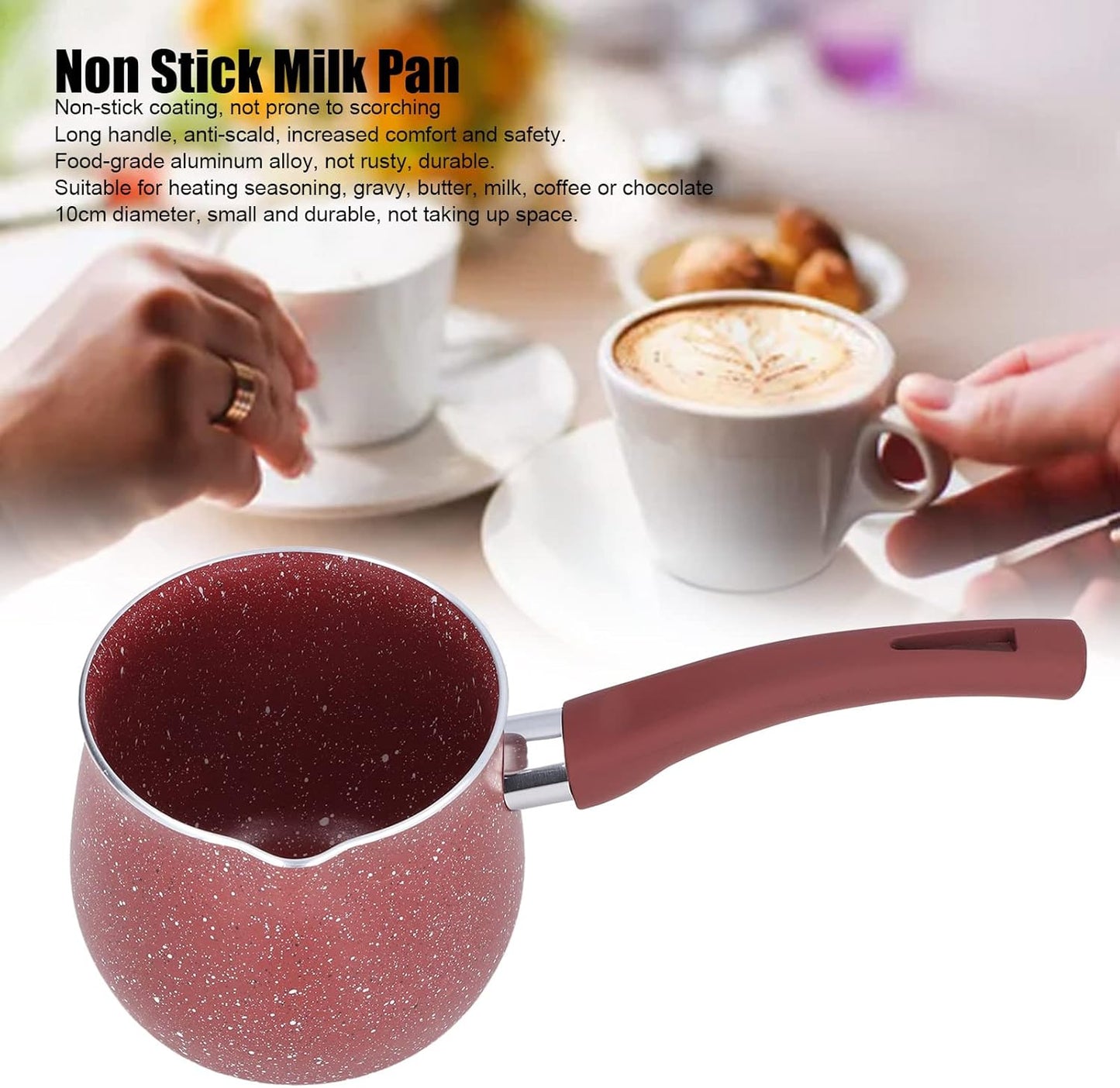 Tazeet Mini Milk Coffee Pot, Single Handle Milk Pan Nonstick Milk Pan with Handle Lightweight Aluminum Alloy Cooking Pot for Coffee Butter Chocolate 10cm(red) - Tazeet.com