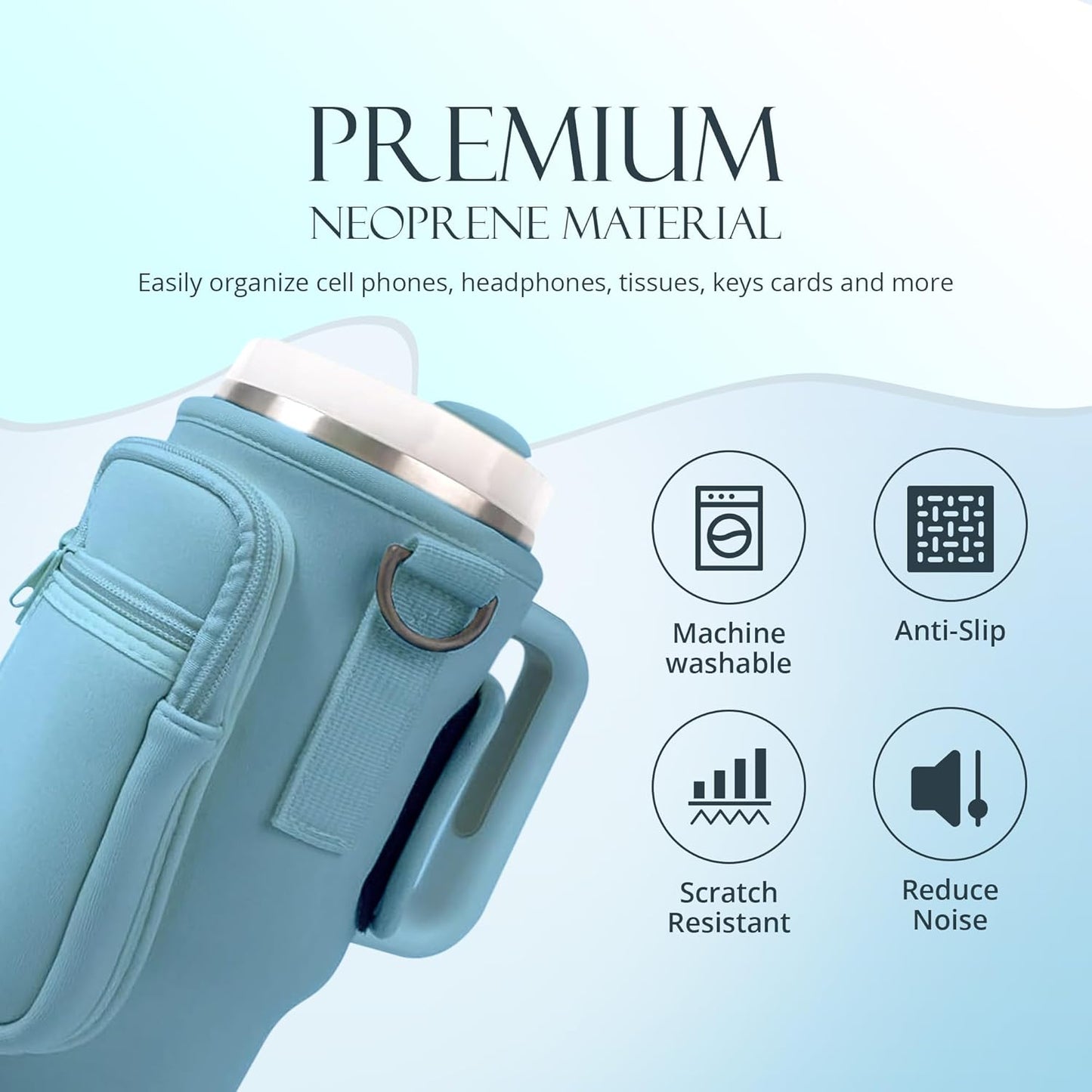Stanley Mug Bag and Pouch with Adjustable Strap for Stanley 40oz and 30oz Tumbler – Neoprene Tumbler Bag with Phone Pocket, Scratch-Resistant Sleeve, Water Bottle Holder Accessories for Stanley - Tazeet.com